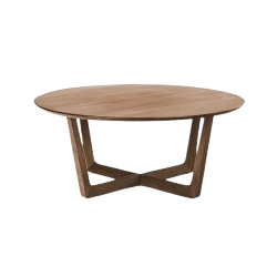 Modern round center table with warm wooden textures