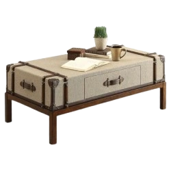 Wooden storage trunk table with brass hardware