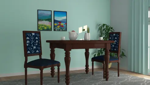  Dallas Solid Wood 2 Seater Dining Set In blue Cappuccino Finish