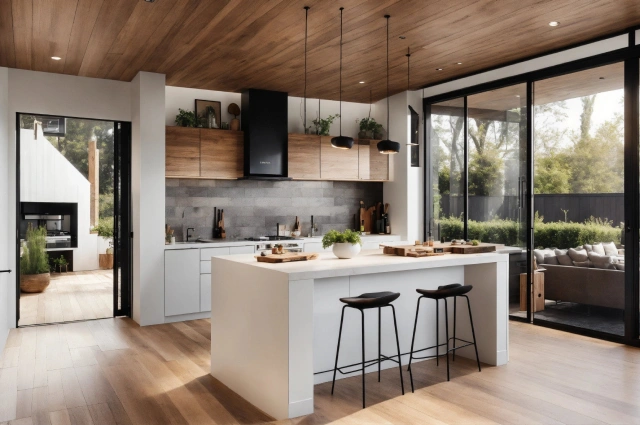 Modern kitchen with large central island