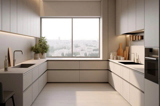 Sleek U-shaped kitchen with minimalist design
