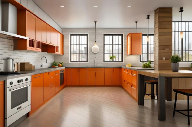 Bright U-shaped kitchen with ample natural light