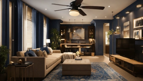 Contemporary Living Room Design With Grey Sofa and Coffee Table