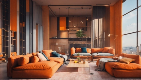 Contemporary livingroom with orange sofa  for your perfect home