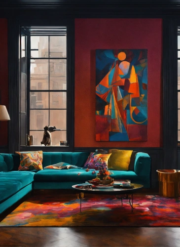 Modern electric Blue Sofa with Beautiful Background Design For Living Room