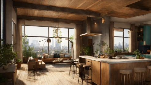 Cozy industrial living room with minimalist design