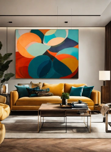 Modern Living Room Design with Bright Yellow Sofa and Storage