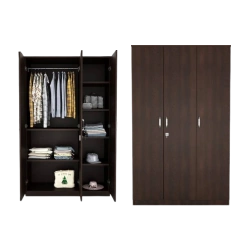 Three door wardrobe with integrated dresser mirror