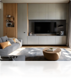 TV unit with built-in cabinets for concealed storage