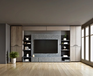 Contemporary modern TV unit with minimalist design and integrated storage