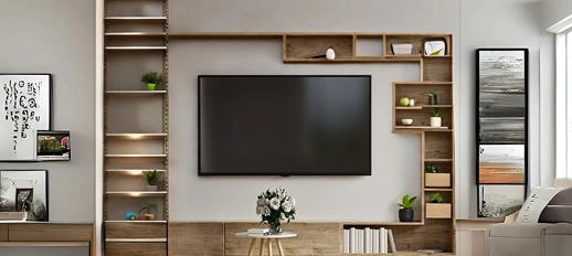 Glass and metal modern TV unit for a high-tech aesthetic