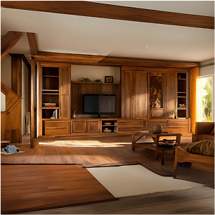 Classic wooden TV unit with traditional carvings and rich finish