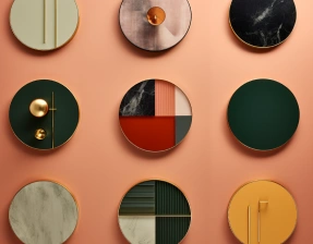 Art Deco wall with bold patterns and metallic accents.