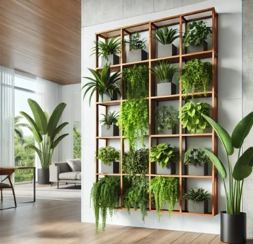 Wall-mounted planter with lush greenery.