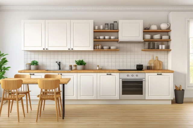 Contemporary linear kitchen with dark finishes