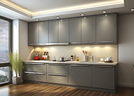 Straight kitchen featuring integrated appliances