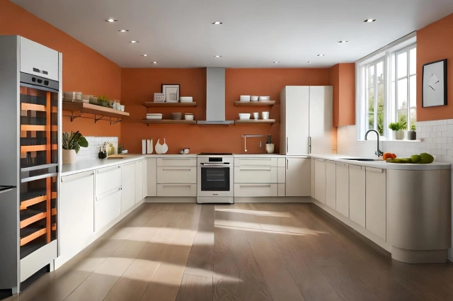 Rustic U-shaped kitchen with wooden cabinetry