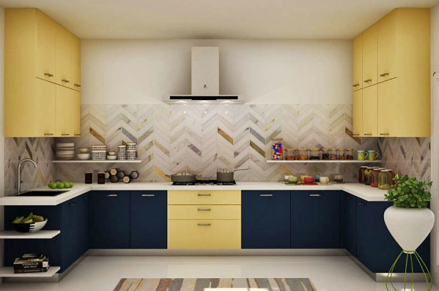 U-shaped kitchen featuring built-in appliances