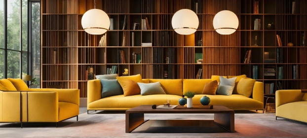 Mid-Century Modern Living Room Design with Yellow Sofa